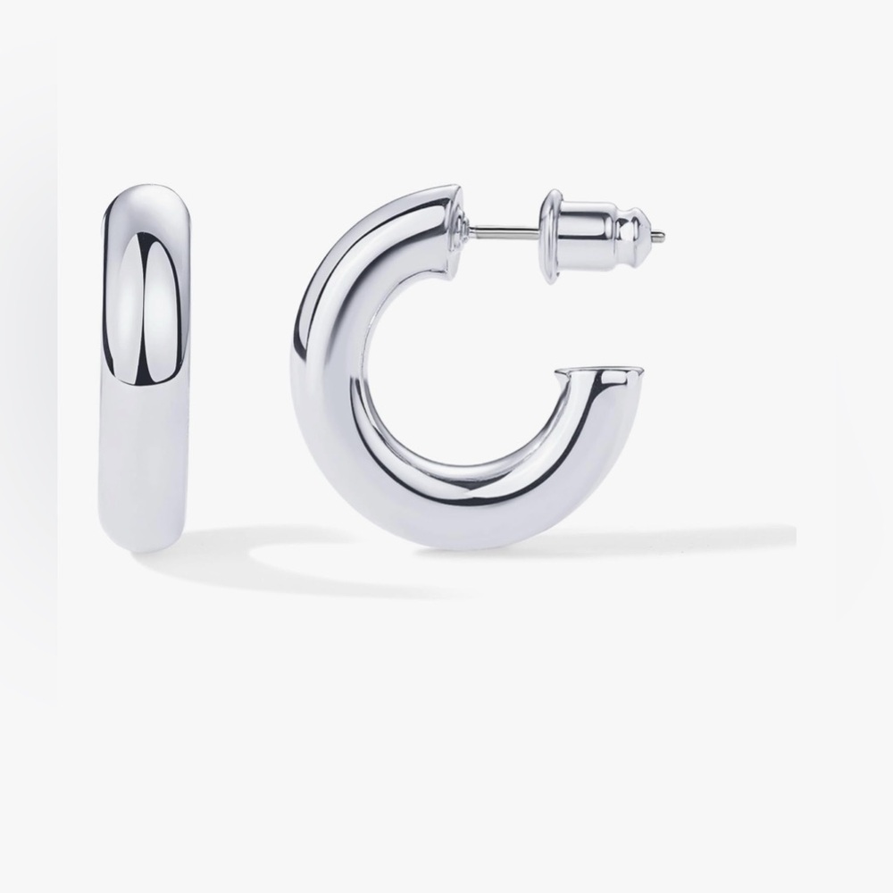Lightweight Silver Chunky Open Hoops Earrings
